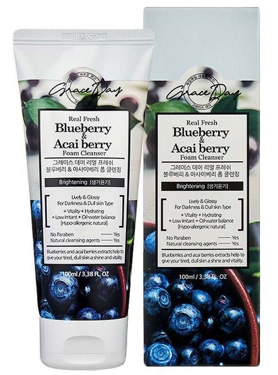 GRACE DAY Пенка для лица с экстрактом черники и ягод асаи Blueberry & Acai berry, 100 мл.